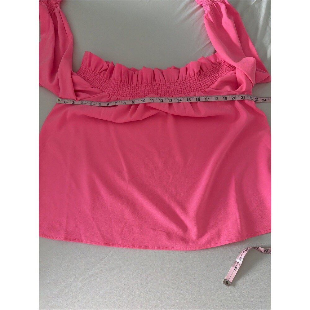 Crown & Ivy Off On Shoulder Shirt Top Womens Sz XL Neon Pink Smocked Stretch EUC - Picture 8 of 11